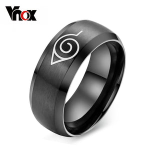 Vnox anime naruto ring black stainless steel mens ring party accessories
