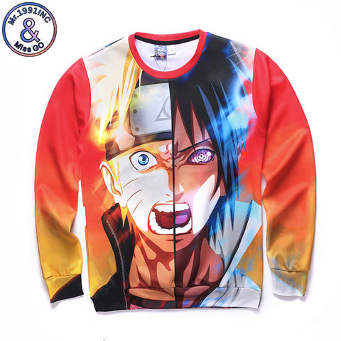 New Men Hoodies Sweatshirts Cartoon Print Anime Naruto sasuke
